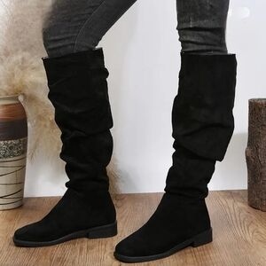 Black Suede Knee-High Boots